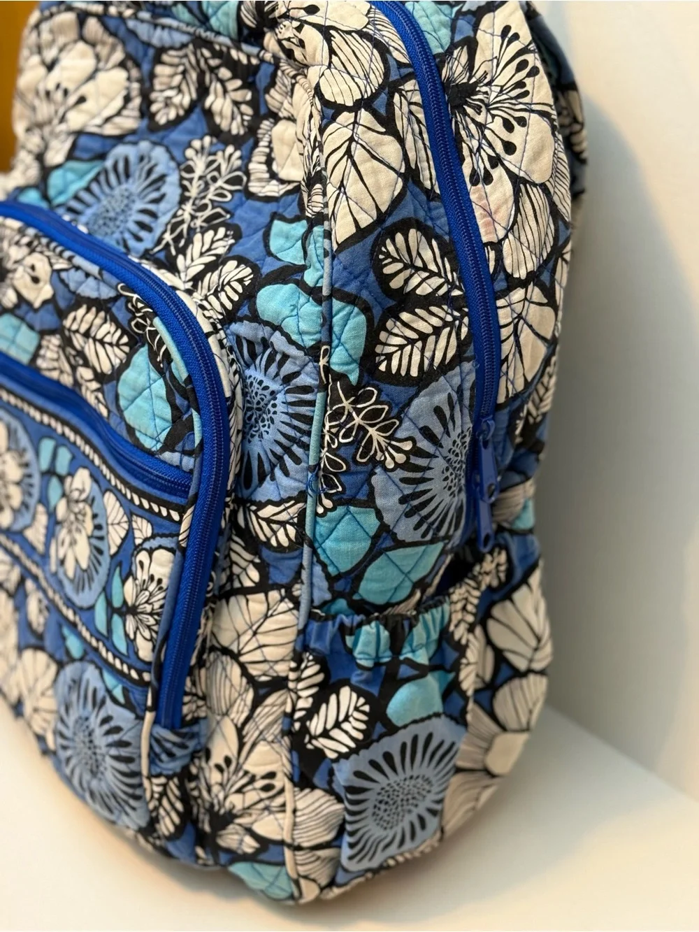 Vera Bradley Retired Blue Bayou Floral Quilted Backpack with Turquoise Accents